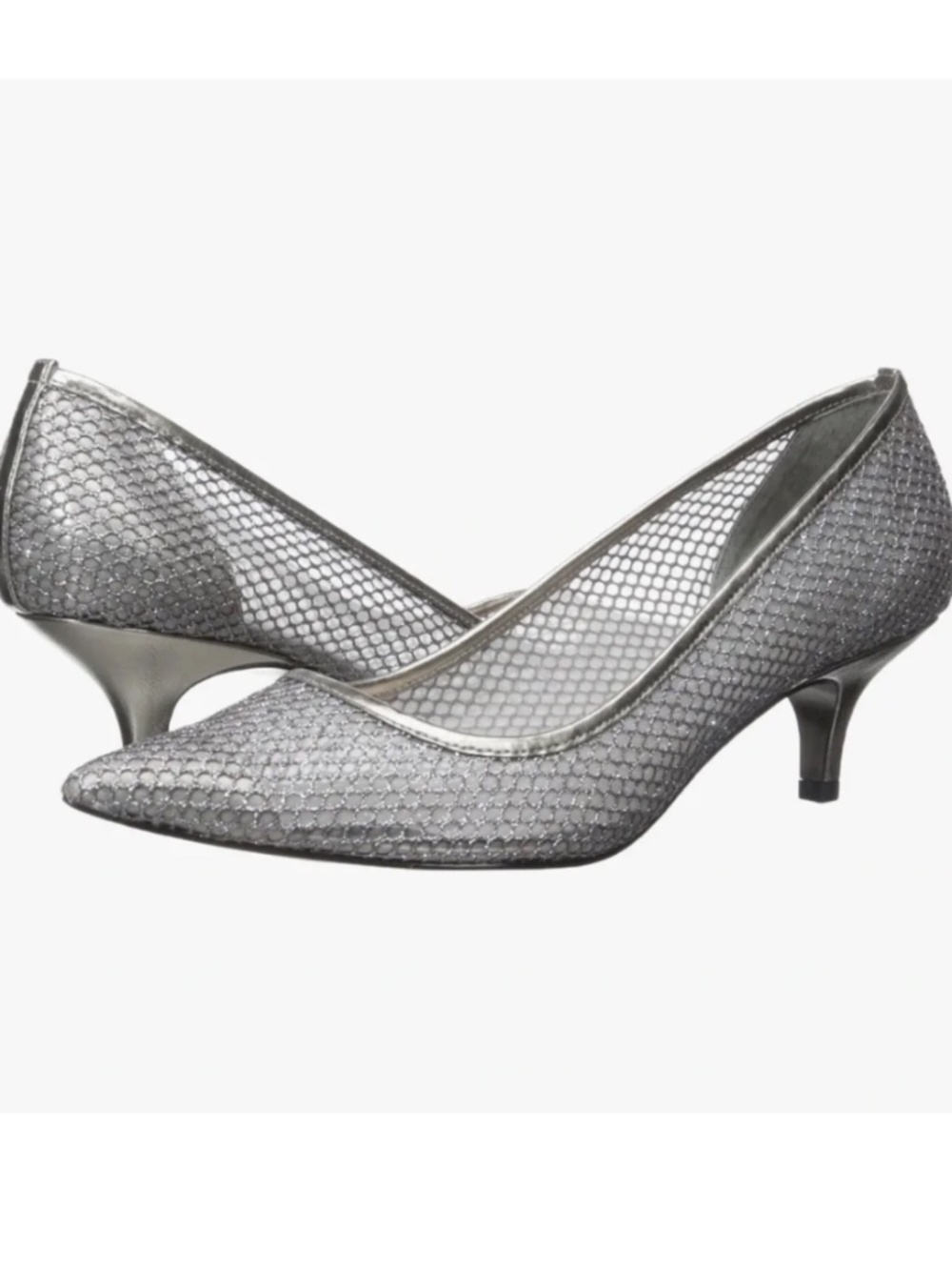 Adrianna Papell Lois Glittery Silver Gunmetal Honeycomb Mesh Dress Pump Sz 6M
